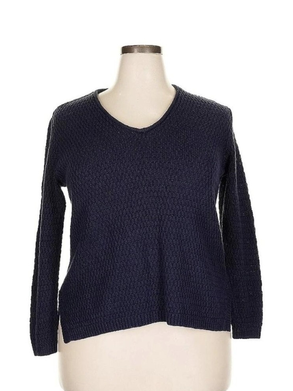Eddie Bauer Cotton Linen Navy Knit V-Neck Sweater - Women's